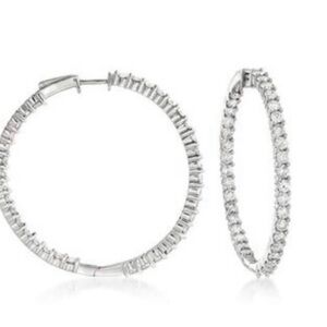 14K White Gold Diamond Hoop Earrings